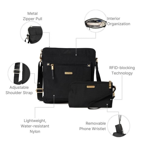 Go Bagg With Rfid Phone Wristlet, Black Gold Hardware, One Size Us XD - Picture 3 of 6